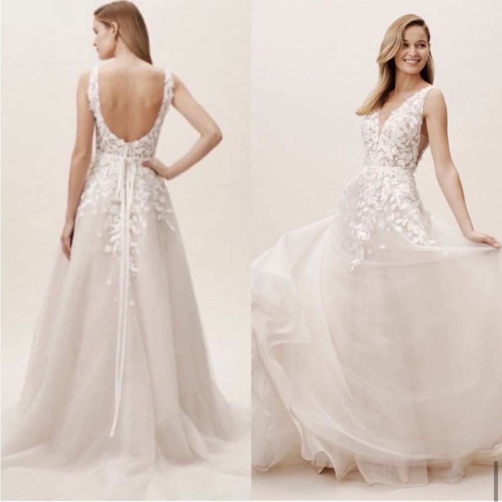 BHLDN Carmel Dress, Like New, Floral with Plunge Neckline